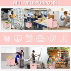 Foldable Utility Cart with Stair Climbing Wheels,Collapsible Rolling Crate with Magnetic Lid Telescopic Cover,Telescoping Handle,360° Rotate Wheel Hand Cart for Teacher Shopping Moving Grocery(Pink) - Image 5