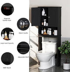 Over the Toilet Storage Cabinet for Bathroom, Black Bathroom Over Toilet Cabinet Freestanding Storage Organizer, Space Saver with Doors and Adjustable Shelf, Black - Image 5