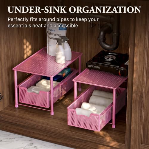 Simple Houseware Stackable Under Sink Sliding Basket Drawer, Pink - Image 6