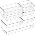 Criusia 11 PCS Clear Plastic Drawer Organizer Set - 5 Large Size Versatile Kitchen and Bathroom Organizer Trays, Non-Slip Storage Bins for Makeup, Utensils, Tool and Office Desk by Criusia