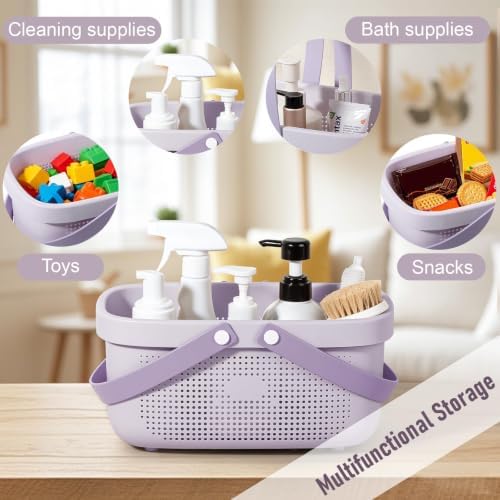 Portable Shower Caddy Basket with Handles Plastic Storage Basket ‌Purple - Image 3