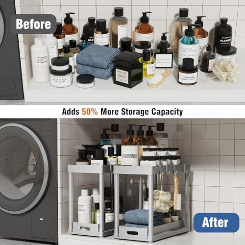 2 Pack Pull-Out Storage Organizers, Under Sink Organizer and Storage for Bathroom & Kitchen,Multi-Purpose Under Cabinet Organizers and storage Black - Image 5