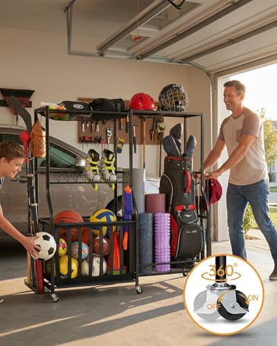 EXTCCT Garage Sports Equipment Organizer with Wheels, Golf Bag storage Rack - Image 4