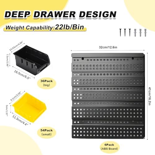 Wall Mounted Storage Bins - Plastic Adjustable Compartment Organizer for Screws, Nuts, Bolts & Tools | Heavy-Duty Home & Garage Organization | Closet, Bedroom, Workshop Wall Storage Rack, 90PCS - Image 3