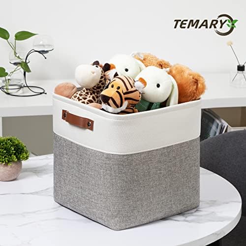 Temary 12 Inch Storage Baskets Foldable Fabric Storage Cubes 4PCs Storage Bins Organizer with Handles, Baskets for Organizing Clothes, Towels (White & Grey, 12 x 12 x 12) - Image 5