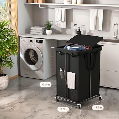 40 Gal Large Laundry Hamper with Lid, Rolling Laundry Basket with Wheels - Image 2