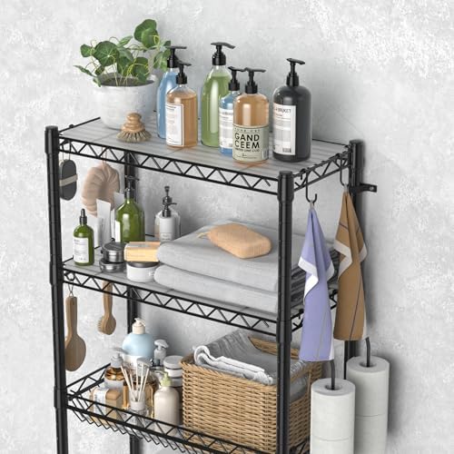 Hodonas Over The Toilet Storage Shelf, Black, 26.97" W x 9.84" D x 63.8" H - Image 5