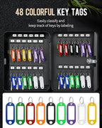 Uniclife 48-Key Steel Key Cabinet with 2 Unlocking Keys Wall Mounted Key Organizer Black Frosted Security Box with Hooks and Key Tag Labels Identifiers in 9 Assorted Colors - Image 6