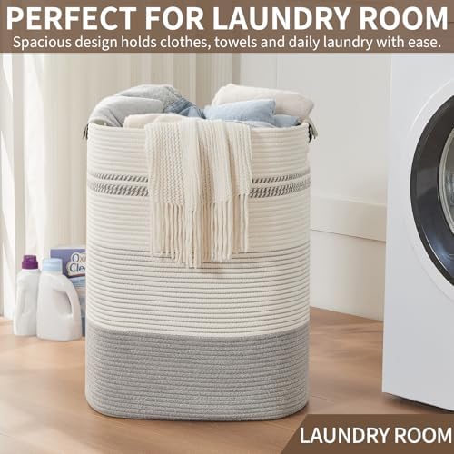 AINUOQI Laundry Basket with Handles - Blanket Basket & Hampers for Bedroom Aesthetic, Laundry Hamper & Blanket Storage for Living Room, Clothes Hamper, Tall, Large 17" x 14" x 22”, Grey - Image 5