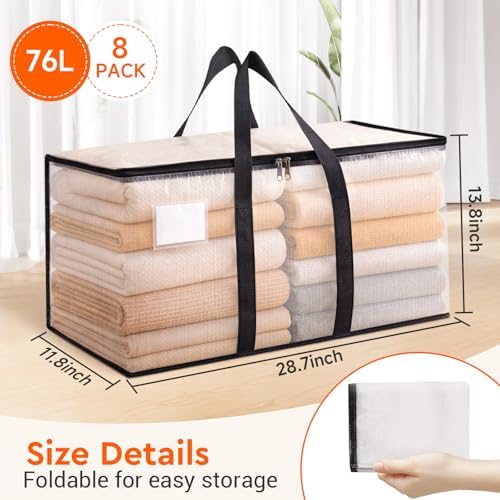 BlissTotes Moving Bags, 76L 8-Pack Storage Bags, Moving Boxes | Moving Box Heavy Duty Extra Large, Moving Totes with Zipper, Large Packing Bag with Reinforced Handles, Packaging Moving - Image 2