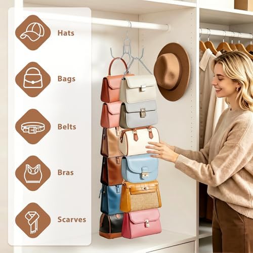 6 Pcs Heavy Duty Purse Organizer for Closet Stackable Purse Hangers - Image 4