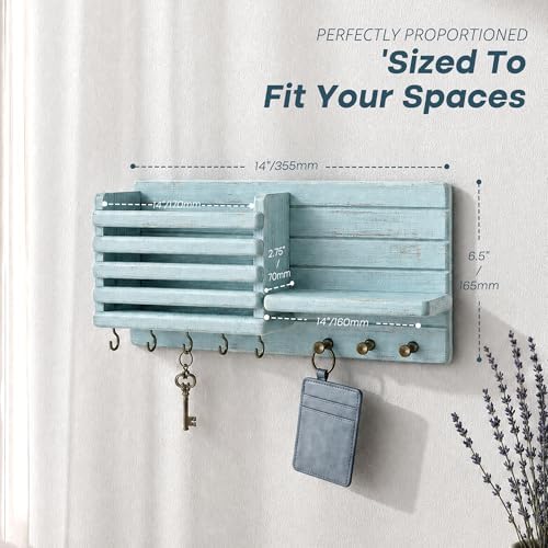 Rebee Vision Key Holder Wall Mount with Mail Slot for Room Decor, Blue - Image 2