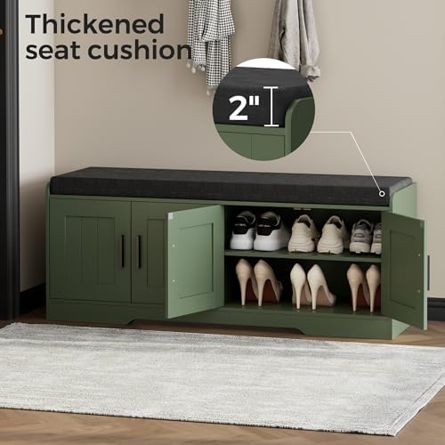 Homleke Shoe Storage Bench, 4 Doors & Thickened Padded Seat Cushion - Image 5