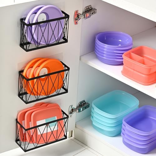 3 Pack Cabinet Organizer - Adhesive Lid Organizer Slim Space Wall Mounted Inside Cabinet Door Storage for Kitchen, Bathroom, Pantry, Under Sink by MIXISAV