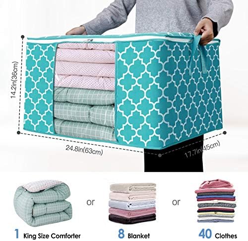 Storage Bags 100L 3Pack Clothes Organization and Storage Containers | Large Blanketfor Bedding, Comforters, Foldable Organizer with Reinforced Handle, Clear Window, Sturdy Zippers, Green - Image 4
