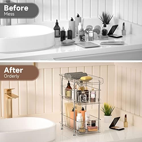 2Set 3 Tier Clear Bathroom Organizer with Dividers, Pull-Out Pantry Organization and Storage, Multi-Purpose Under Sink Organizers and Storage, Vanity Skincare Cosmetic Closet Organizer Medicine Bins - Image 6