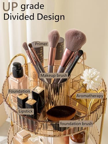Asayuee 360 Rotating Makeup Organizer,3 Tier Large Capacity Make Up Organizers and Storage,Skincare Perfume Vanity Organizers,Bathroom Cosmetics Storage Organizer Countertop(Gold) - Image 2