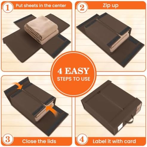 WOWBOX Sheet Organizers and Storage,Closet Bed Sheet Organizer Under Bed Storage and Organization with Label Cards & Clear Window for Bedding Sheets,Duvet Covers,Blankets (3 Pack，Brown) - Image 4