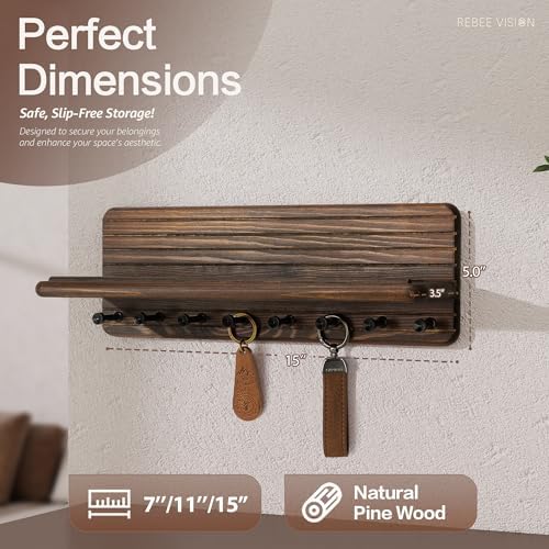 Rebee Vision Key Holder Wall Mount for Home Office Rustic Wall Decor, Brown - Image 2