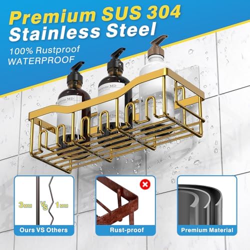 Shower Caddy 5 Pack,Adhesive Shower Organizer for Bathroom Storage&Home Decor&Kitchen,No Drilling,Large Capacity,Rustproof Stainless Steel Bathroom Organizer,Shower Shelves for Inside Shower-Larger - Image 5