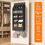 5 Tier Over the Door Shoe Organizer with 3 Bottom Hooks, Beige - Image 3