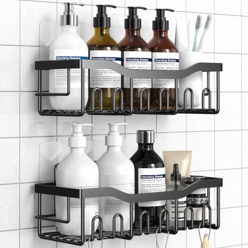Shower Caddy 2 Pack,Adhesive Shower Organizer for Bathroom Storage&Home Decor&Kitchen organizers and storage,No Drilling,Large Capacity,Rustproof Stainless Steel Bathroom Organizer,Bathroom Decor Sets by EUDELE