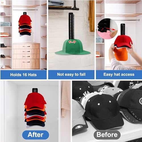 MAGTSMEI Baseball Cap Organizer for Wall, 1 Pack Hat Rack for Closet & Door, Vertical Hat Holder with Large Capacity, Space Saving Cap Display Rack, No Damage to Hat Brim (Black) - Image 4