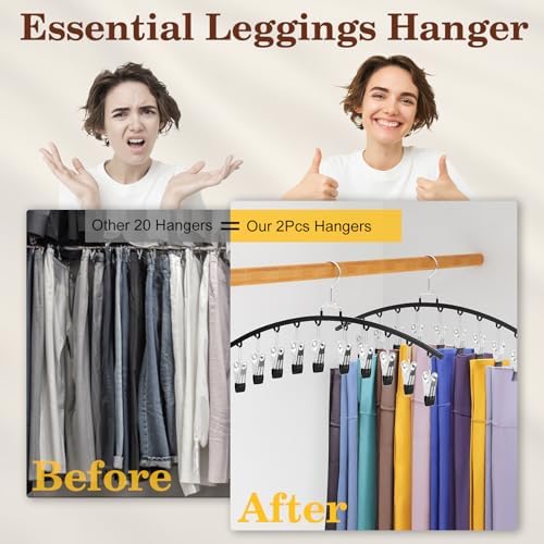 2 Pack Legging Organizer for Closet 360° Swivel, Metal Gym Clothes Organizer w/20 Clips Holds 20 Leggings, Hangers Space Saving, Closet Organizers and Storage, Dorm Room Organization Essentials, Black - Image 4