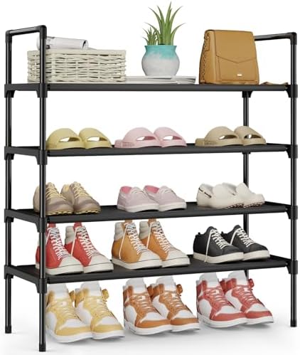 Kitsure Shoe Rack for Closet, Shoe Organizer, 27.6" Wide - 4 Tier, Black | Shoe Storage for Closet, Entryway, Easy- Assembly& Space-Saving Shoe Shelf with Side Handle, Closet Organizer by Kitsure