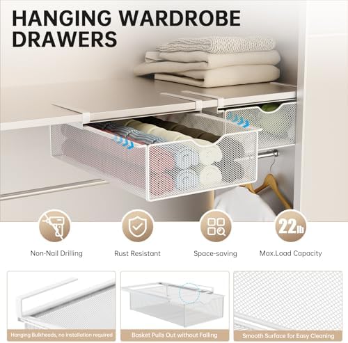 2 Pack Closet Pull-Out Baskets Organizer, White - Image 3