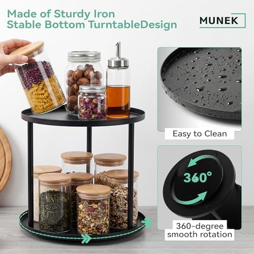 MUNEK 9" Lazy Susan Organizer,2 Tier Rotating Spice Rack Organization,Metal Lazy Susan for Table Top,Pantry, Bathroom, Vanity, Black - Image 2