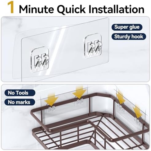 YASONIC Corner Shower Caddy Adhesive, 100% Rustproof Shower Organizer with Soap Holder, No Drill Shower Shelf for Inside Shower, Wall-Mounted Shower Storage for Homes (3 Pack, Bronze) - Image 6