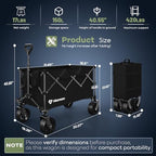 HIKEMOON 150L Collapsible Wagon Compact with Big Wheels, 420LBS Black - Image 3