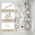 Consumest Shower Caddy Tension Pole - 4 Tier Corner Shower Shelves with Brush & Soap Holder, 304 Stainless Steel Rustproof Adjustable Organizer Rack for Bathtub, Bathroom, 27.6-108.3 Inch, White - Image 5