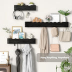 Wall Mounted Coat Rack with Shelf, Wooden Entryway Organizer with Hidden Metal Hooks for Hanging Coats Bags Keys, Modern Floating Shelf for Hallway Bathroom - Image 4