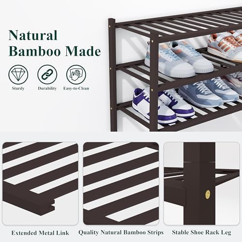 Smiry Bamboo Shoe Rack, 14 Vertical Slats, 5 Tier - 26.8" Wide, Brown - Image 3