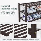 Smiry Bamboo Shoe Rack, 14 Vertical Slats, 4 Tier - 26.8" Wide, Brown - Image 3