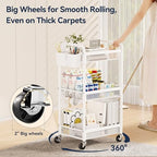 YASONIC 3 Tier Metal Rolling Cart, White Utility Storage Cart with Wheels - Image 4