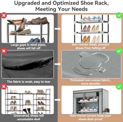 ROJASOP Shoe Rack with Covers 10 Tier Large Shoe Organizer Tall Shoe Closet Storage for 20-22 Pairs Shoe and Boot, Free Standing Shoe Rack Organizer for Closet, Entryway, Bedroom, Grey - Image 7