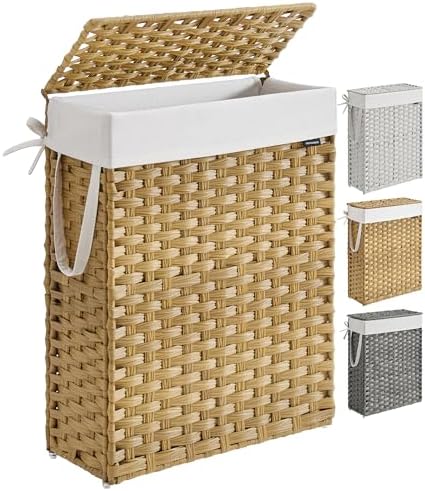 SONGMICS Laundry Hamper with Lid, 14.5 Gal (55 L) Synthetic Rattan,Foldable by Unknown