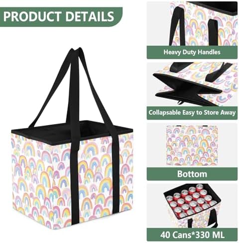 Trunk Organizer Collapsible Car Organizer with Handle Car Storage Box Bin for Groceries SUV Utility Tote Bag Portable Vehicle Container White Rainbow Cloud Playful - Image 3