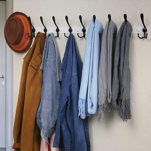 Dseap Coat Rack Wall Mount - 38” Long 10-Tri-Hooks Heavy Duty Coat Hanger Rail Wall Hooks for Hanging Coats Hats Clothing Clothes Purse Mudroom Entryway, White/Black - Image 4