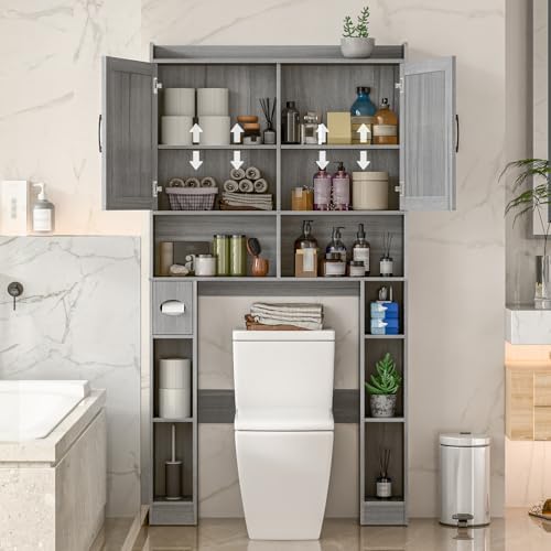 Vabches Over The Toilet Storage Cabinet with Barn Doors, Wash Grey - Image 4
