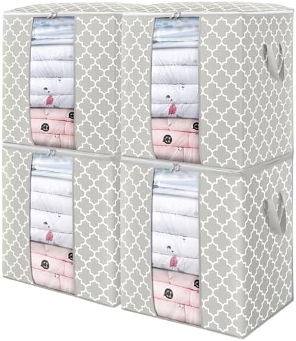Storage Bags 4 Pack 100L Clothes Organization and Storage Containers | Large Blanket for Comforters,Bedding, Foldable Organizer with Reinforced Handle, Clear Window, Sturdy Zippers by WiseLife