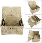 Hipiwe Set of 3 Wicker Storage Basket Bin with Lid Large Woven Seagrass Box - Image 6