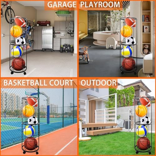 Garage Ball Storage Rack, Wall-Mounted Basketball Holder, Vertical Ball Rack for Soccer Volleyball Football Basketball, Space-Saving Sports Ball Storage Organizer for Garage & Home - Image 6