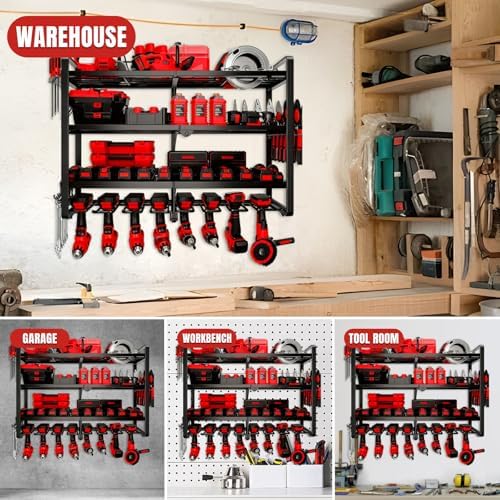 Large Power Tool Organizer Wall Mount, 4 Layer Heavy Duty 8 Cordless Drill Holder Tool Storage Rack, Load 400lbs Utility Power Tool Rack for Garage,Workbench,Workshop,Gifts for Men - Image 7