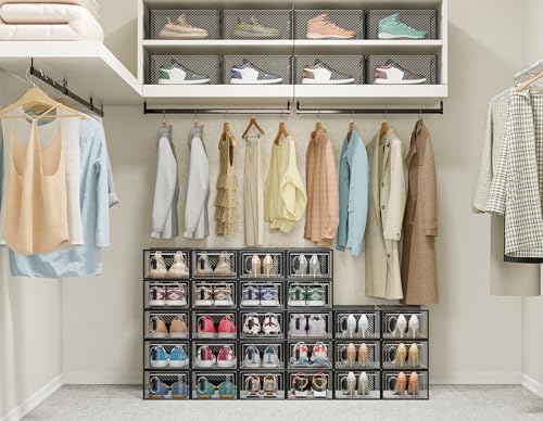 SIMPDIY Clear Shoe Storage Boxes, Stackable Shoe Organizer for Closet | 12 Pack, Magnetic Door, Aromatherapy Stick, for Size 10, Plastic, Shoe Rack for Closet, Entryways, Under-bed Storage - Image 2