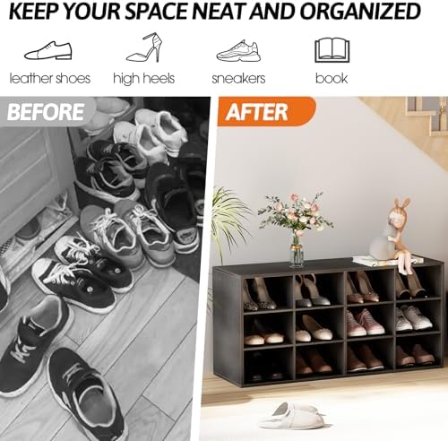 Shoe Storage Bench Cubby with 12 Cubbies, Wood Shoe Rack Organizer Cabinet - Image 6