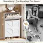 Nicetree Shoe Cabinet, 3 Flip Drawers & Adjustable Shelves, Ultra Slim Freestanding (9.1” Deep), Holds 30 Pairs, Narrow Shoe Storage Cabinet with Anti-Tip Safety, Modern Farmhouse White Walnut - Image 6